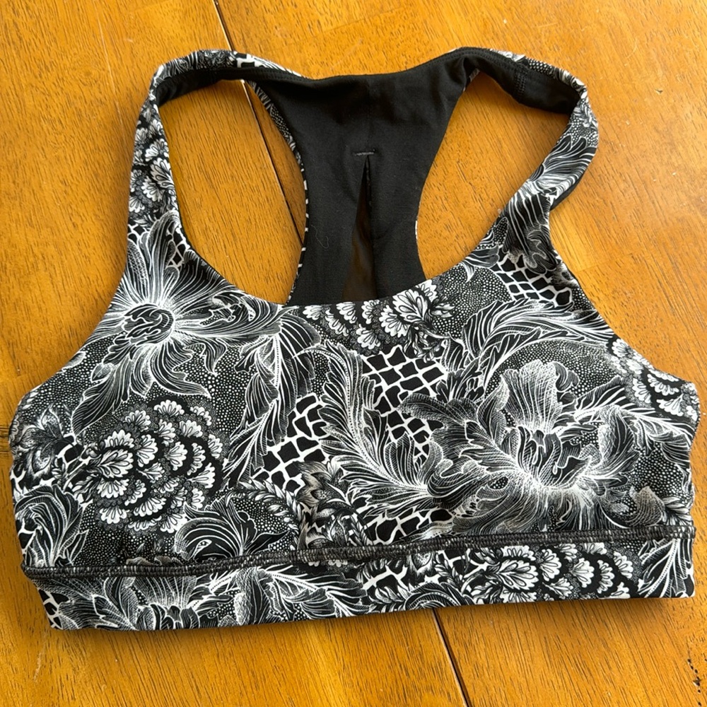 lululemon athletica Black & White Floral Racerback Sports Bra